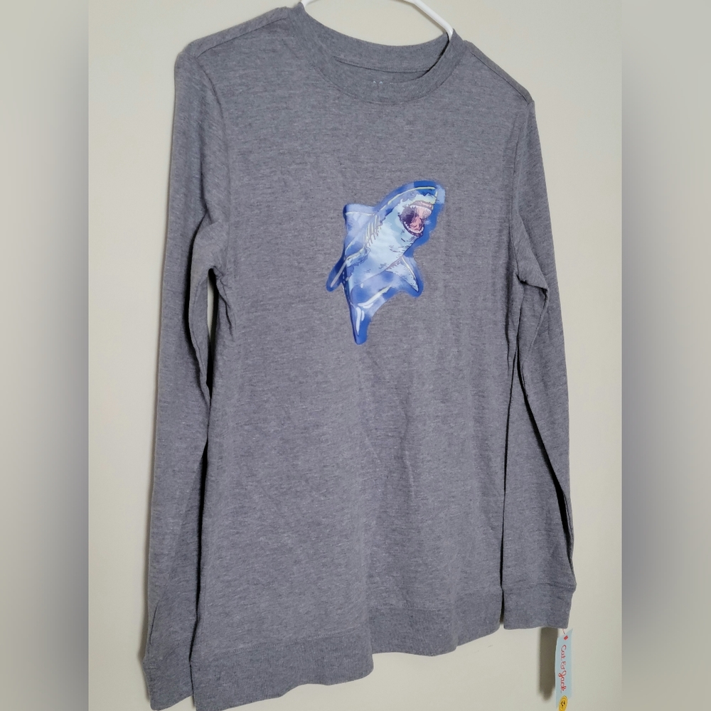 Cat & Jack Gray Long Sleeve Tee with Blue Shark Graphic